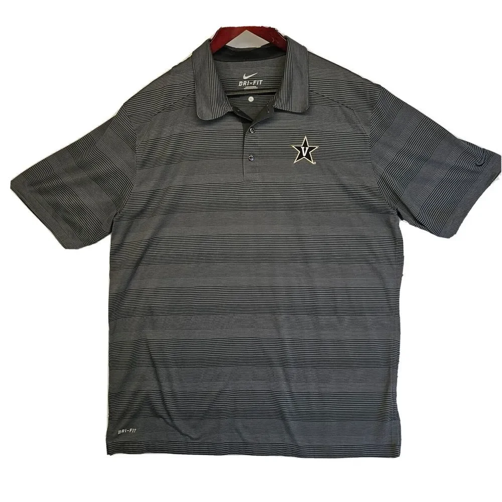 Nike Dri-Fit Polo Shirt‎ Mens Striped Short Sleeve Button Collared Gray Logo XL